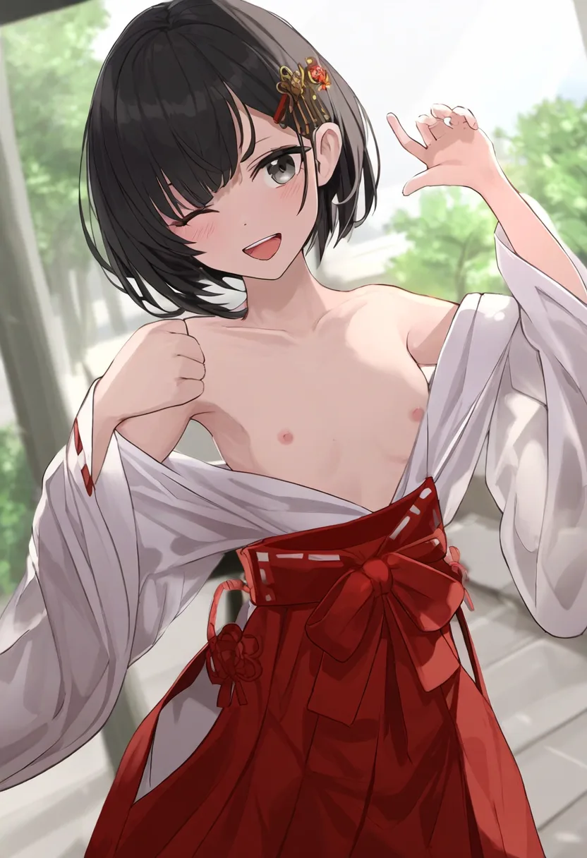 トップレス巫女さん
