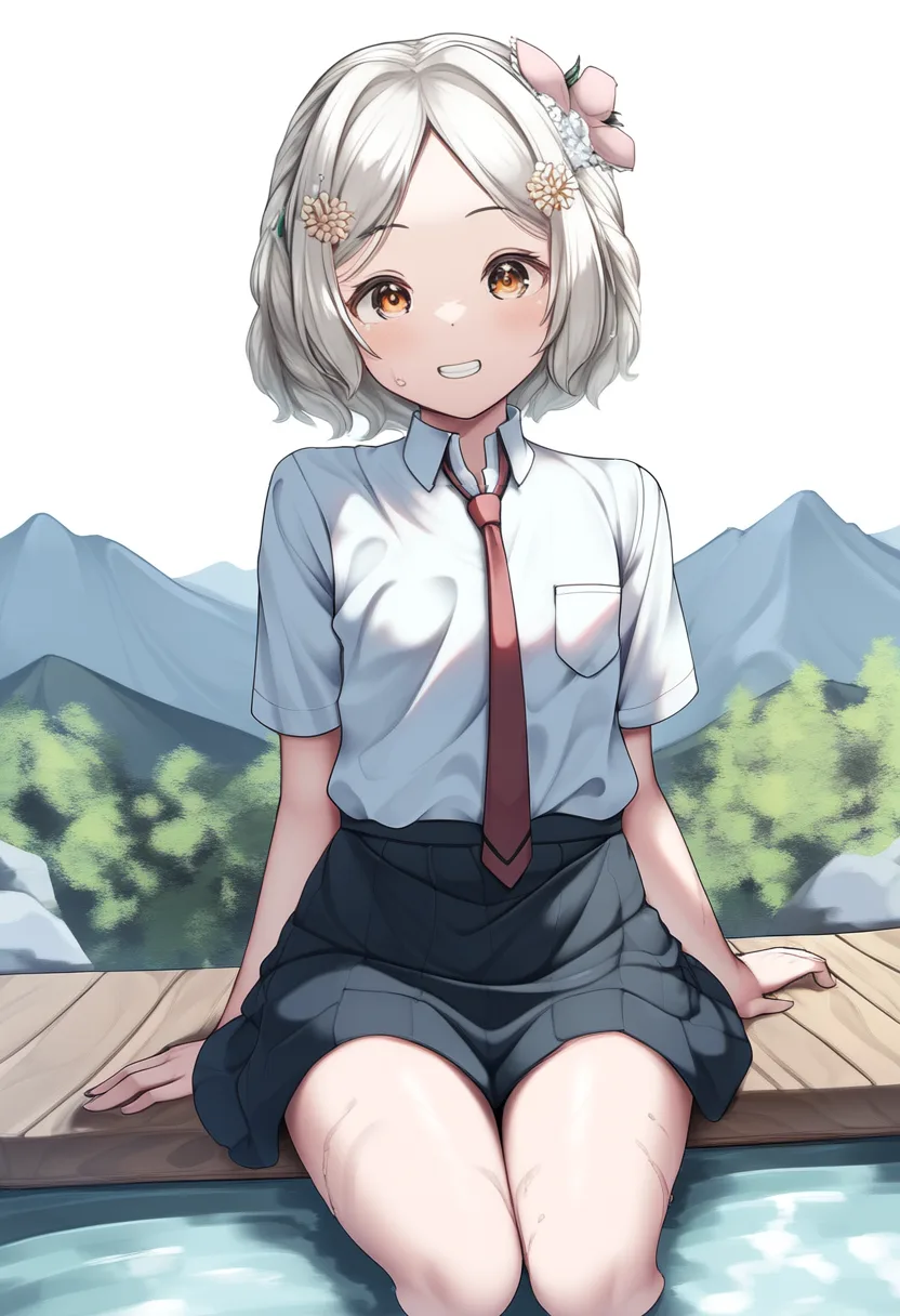 銀髪女子、足湯状態