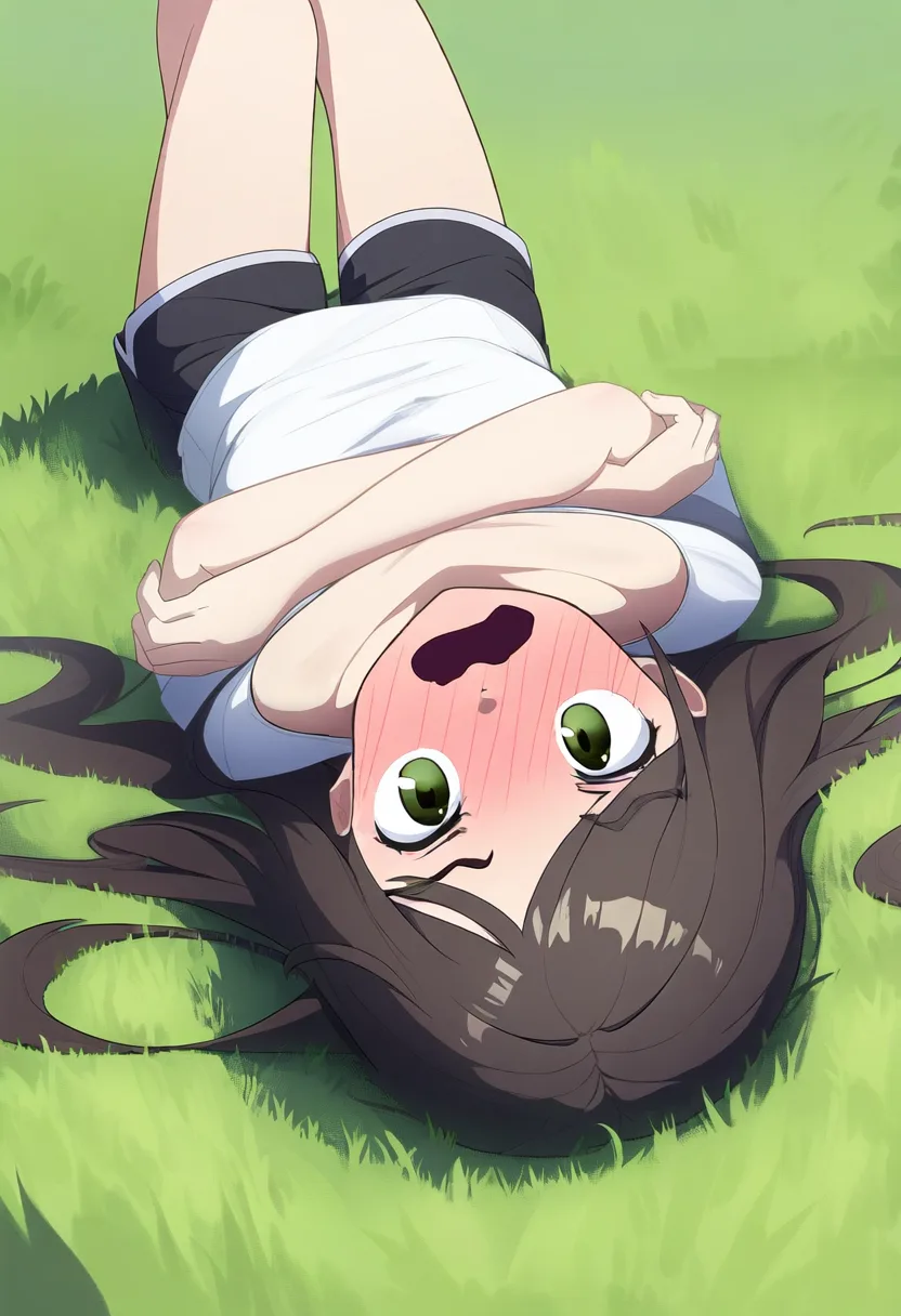 胸を隠す女子