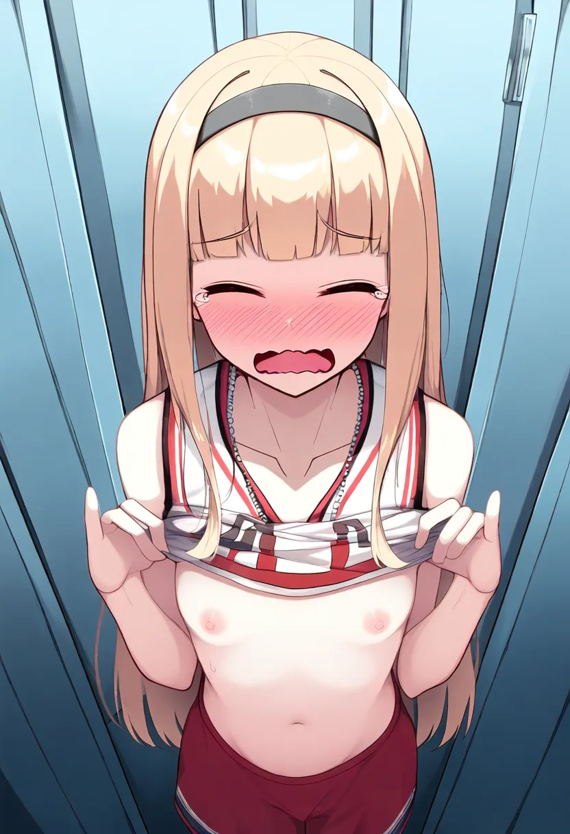 金髪バスケ少女おっぱい出して恥ずかしい