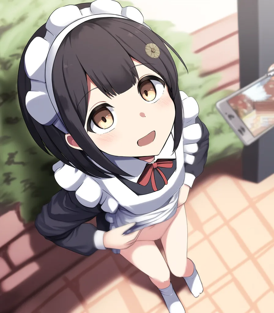 黒髪メイドさんまんちら