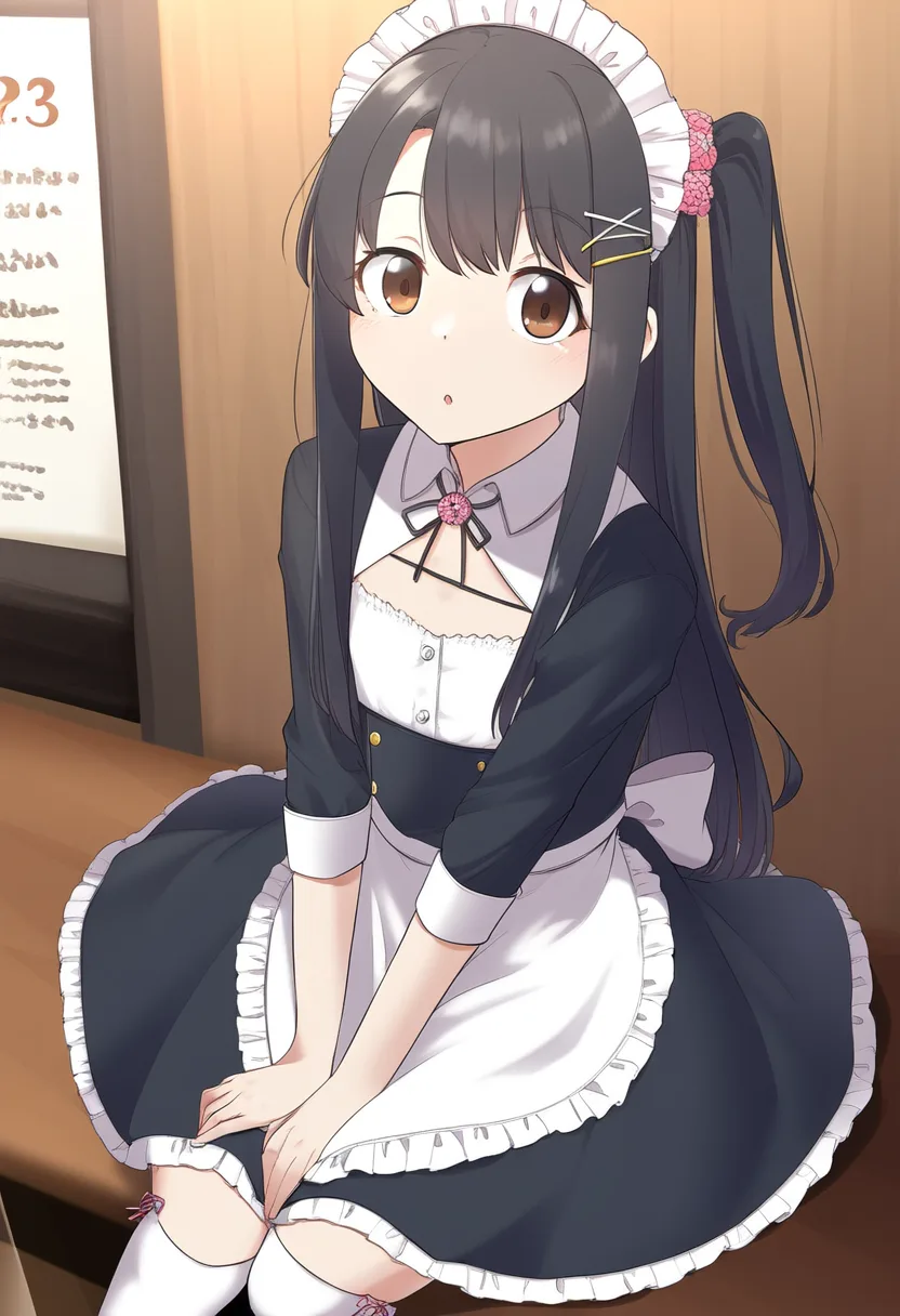 黒髪ロングのフレンチメイドさん