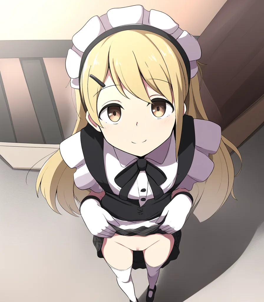 金髪メイドさんたくし上げ