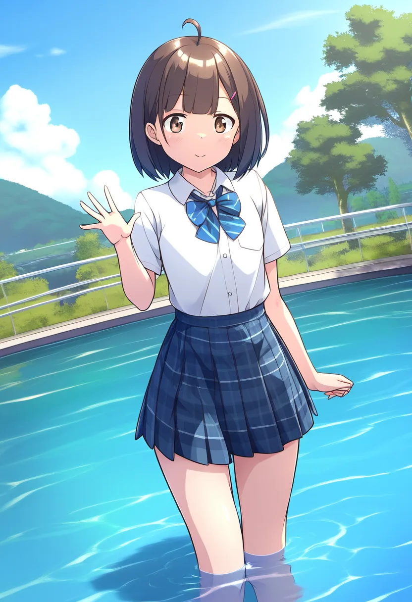 ショートヘア少女水の中