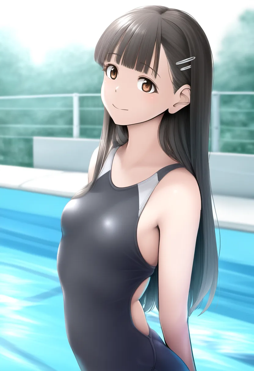 黒髪ロング女子水着