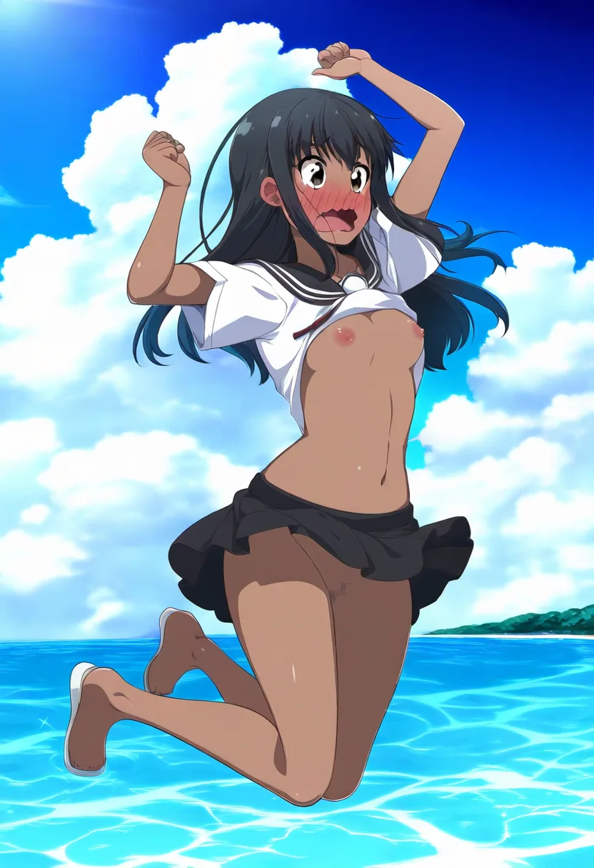 海ではしゃぐ女子ノーパン恥ずかしい