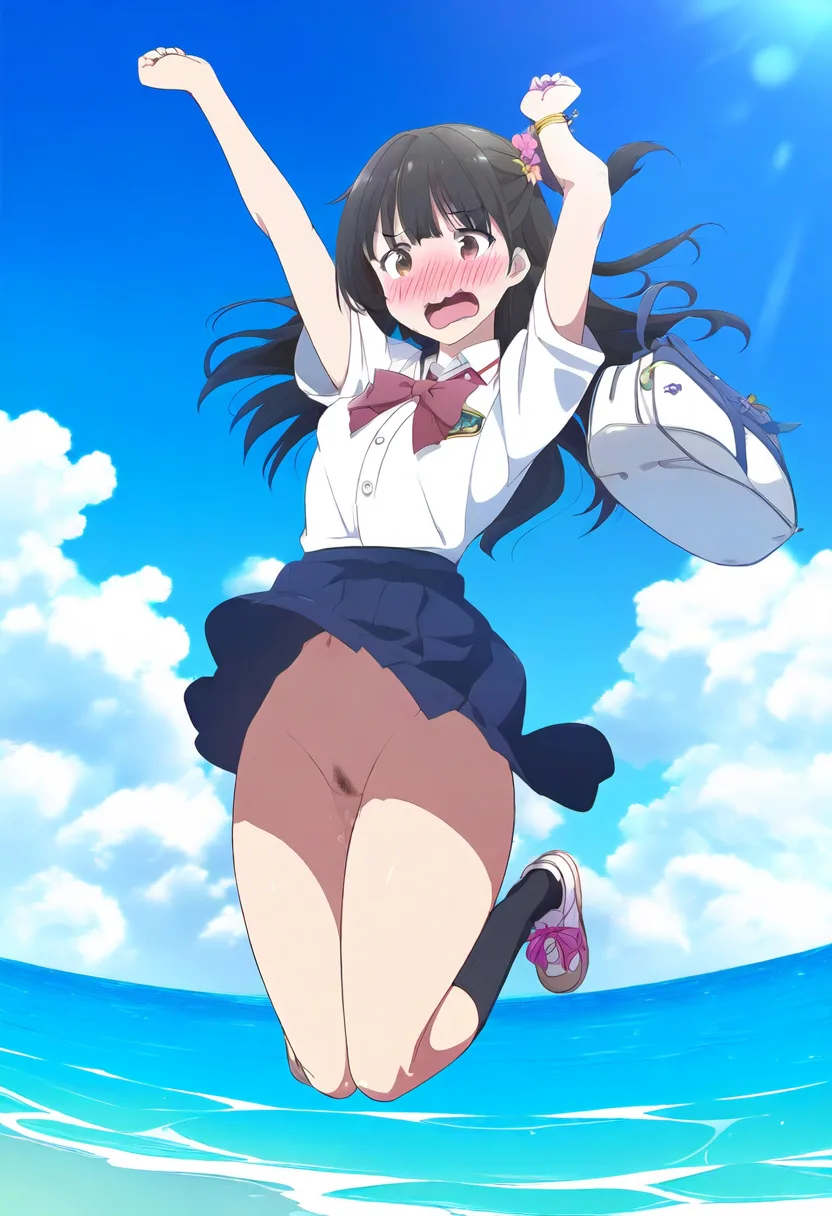 海ではしゃぐ女子ノーパン恥ずかしい