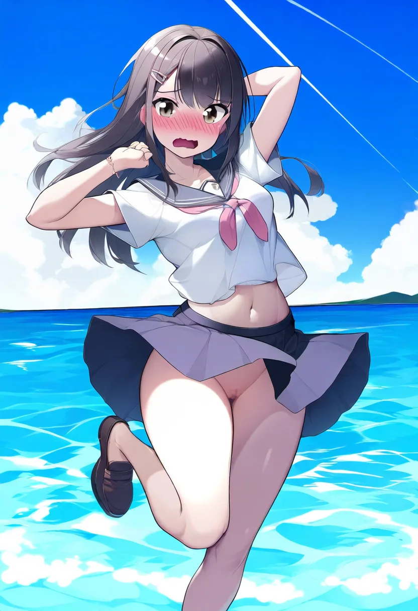 海ではしゃぐ女子ノーパン恥ずかしい