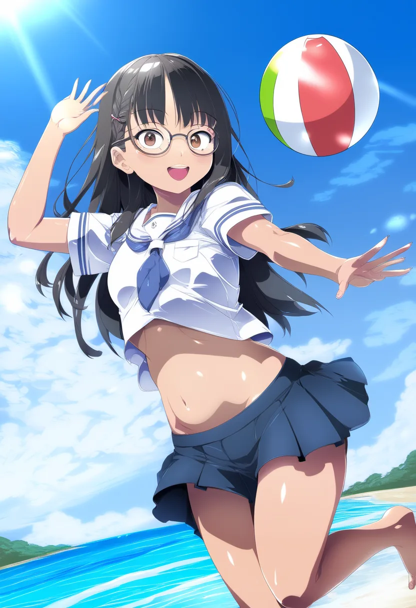 海ではしゃぐ女子