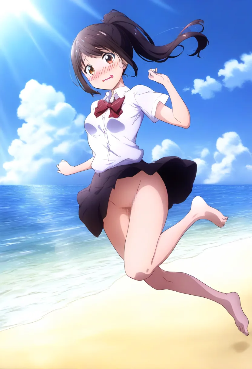 海ではしゃぐ女子ノーパン恥ずかしい