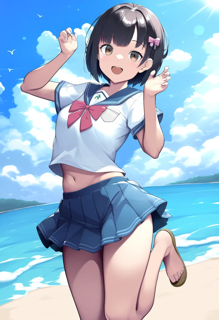 海ではしゃぐ女子