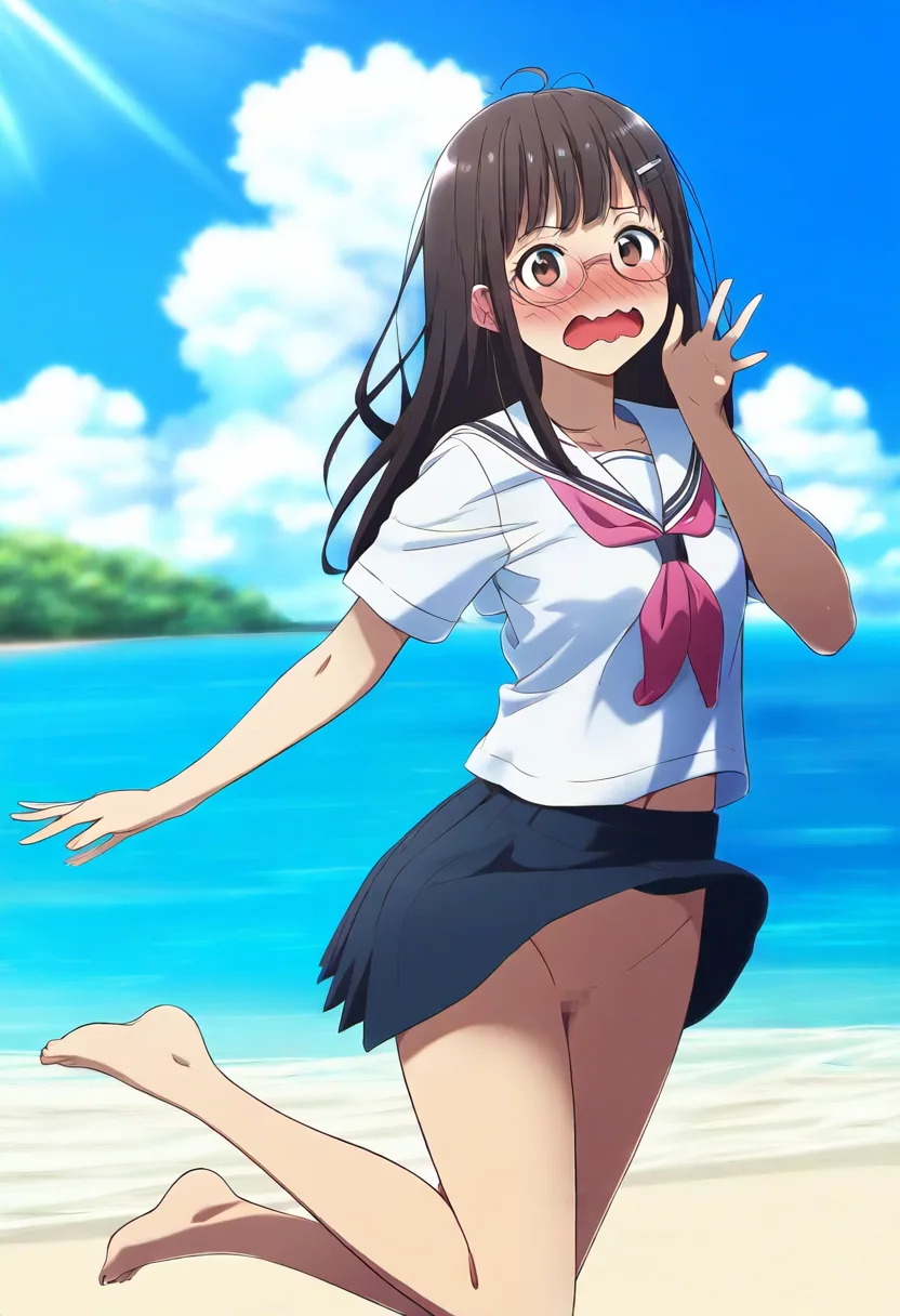 海ではしゃぐ女子ノーパン恥ずかしい