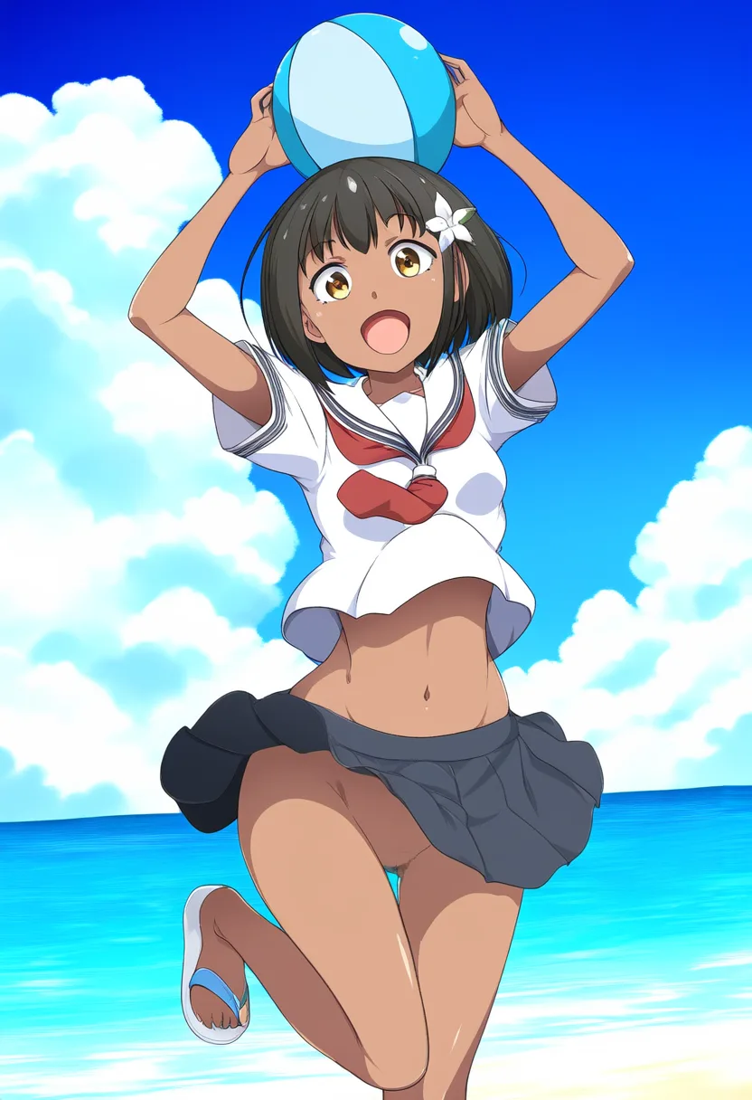 海ではしゃぐ女子ノーパン