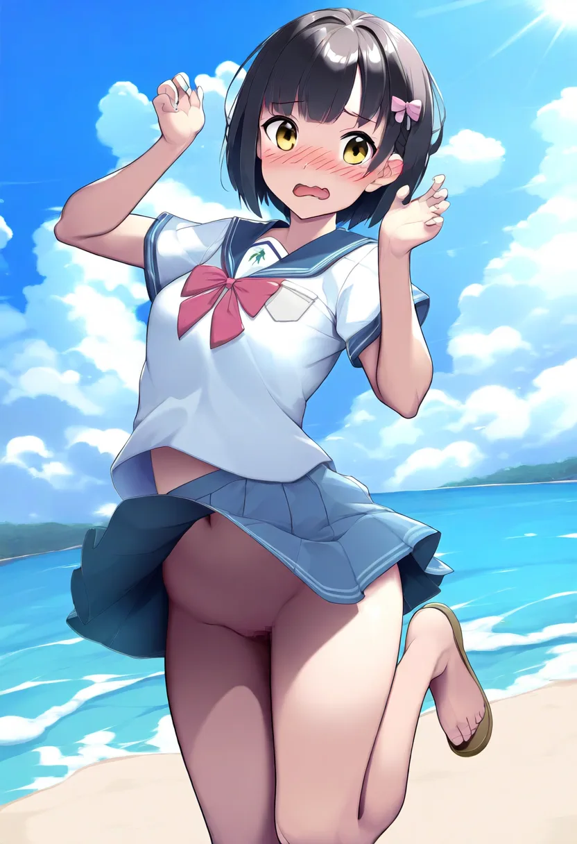 海ではしゃぐ女子ノーパン恥ずかしい