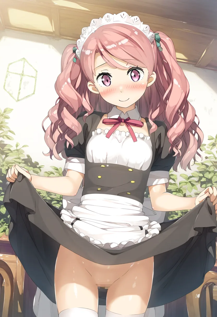 優しい笑顔でたくし上げて見せてくれるメイドさん。。