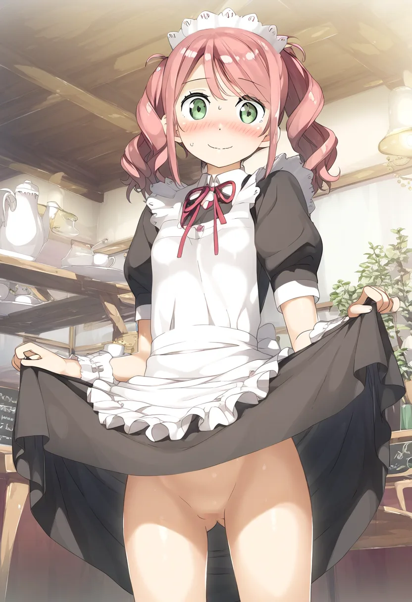 髪型が完璧なお嬢様のメイドさんのたくし上げ。