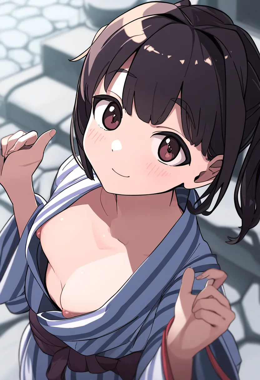 元気よさそうな女子が浴衣からおっぱいチラリ