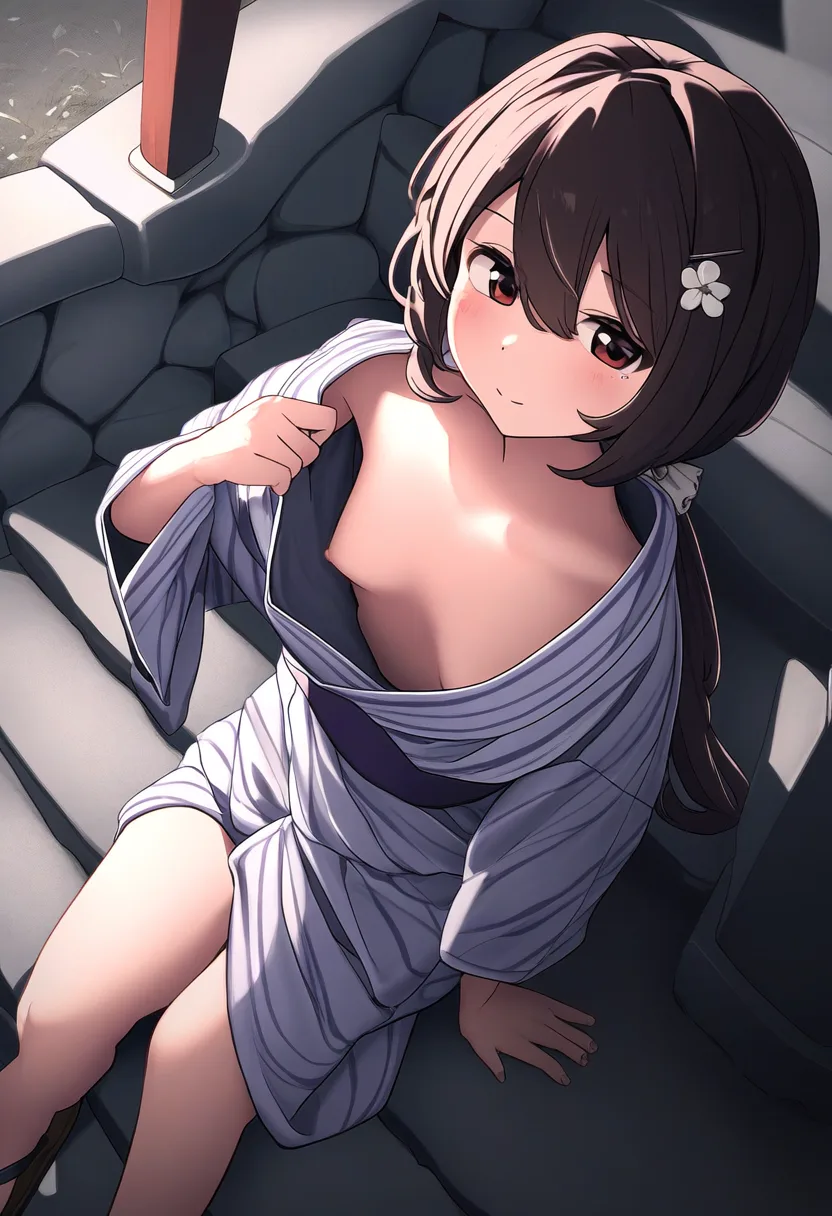 浴衣が大きすぎて治そうとしたらもろみえの女子