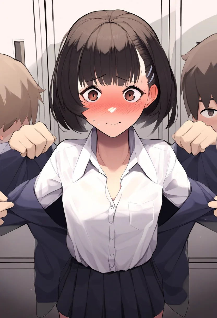 顔を真っ赤にして男に脱がされていくクラスで2番手くらいの女子。