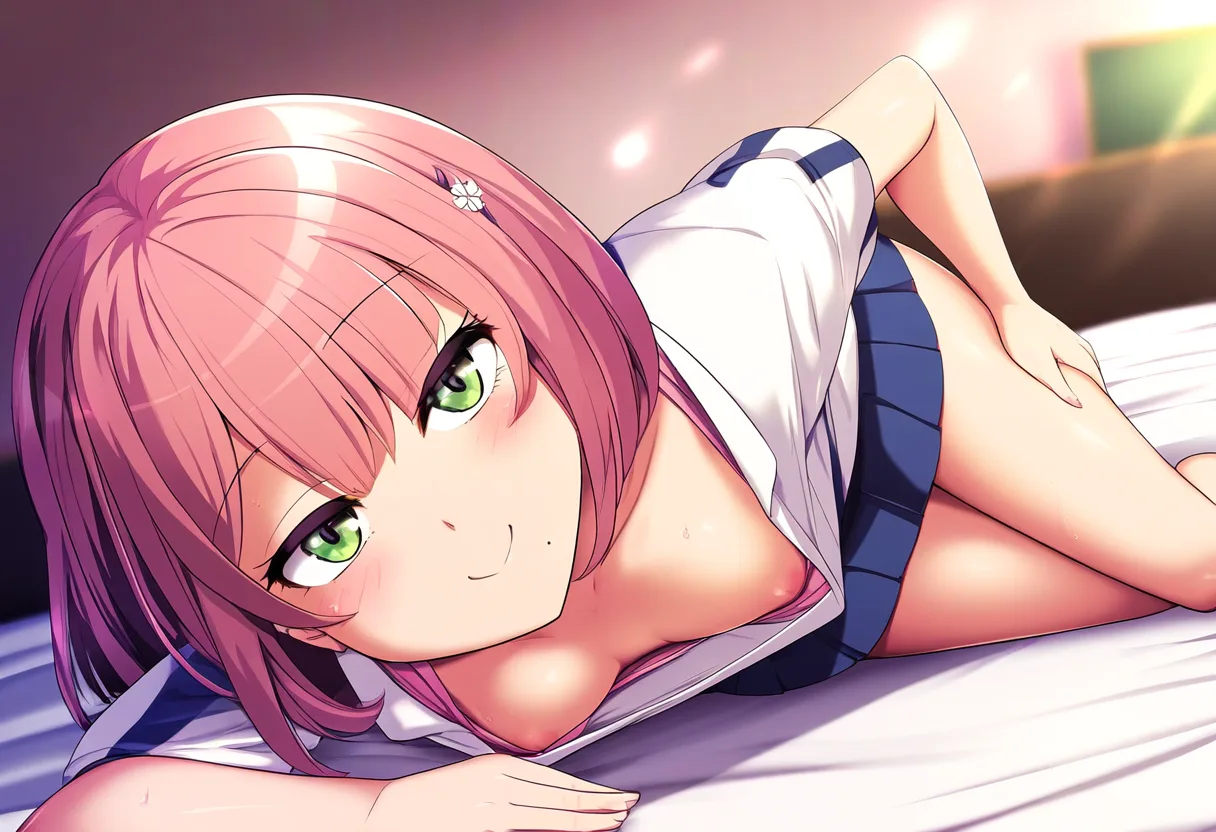 テニスのユニフォームからおっぱいが溢れている幼馴染。