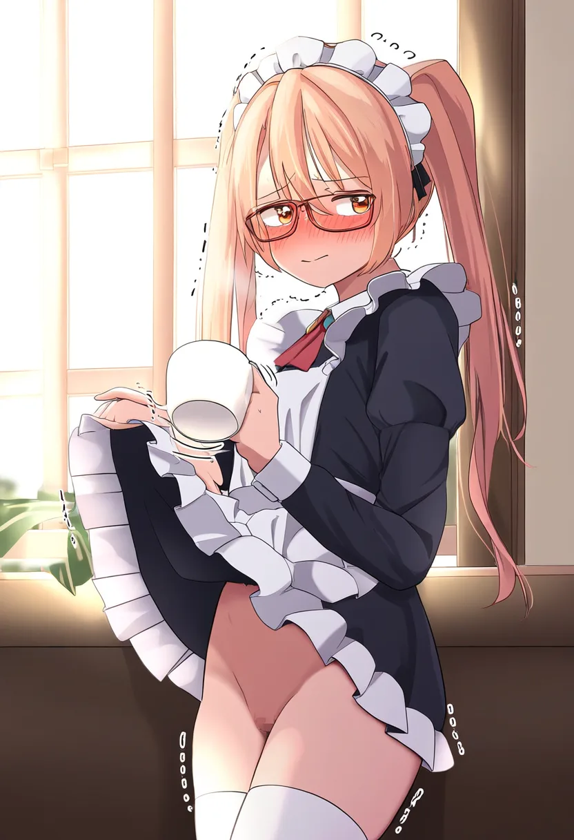 恥ずかしすぎてなんだかわからなくなってとりあえずたくし上げたツインテ女子。
