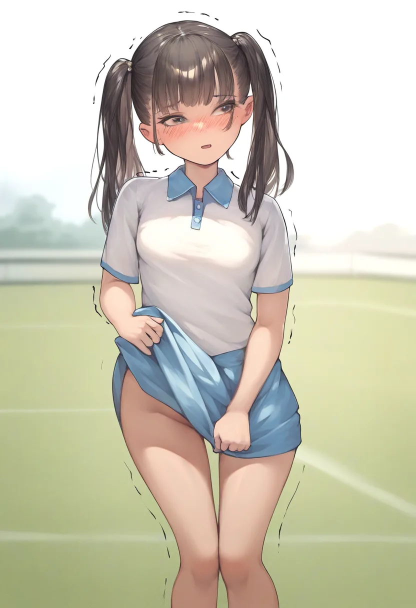 ツインテ女子は逃げ場を求めるもののたくしあげ。