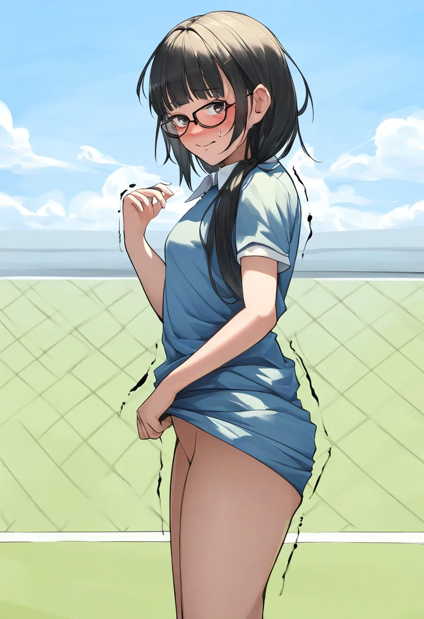 横を向いても恥ずかしいのは変わらない、試合に負けたテニス女子。