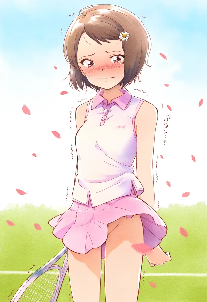 ショートヘアの女子はノーパンでテニスをしていた。