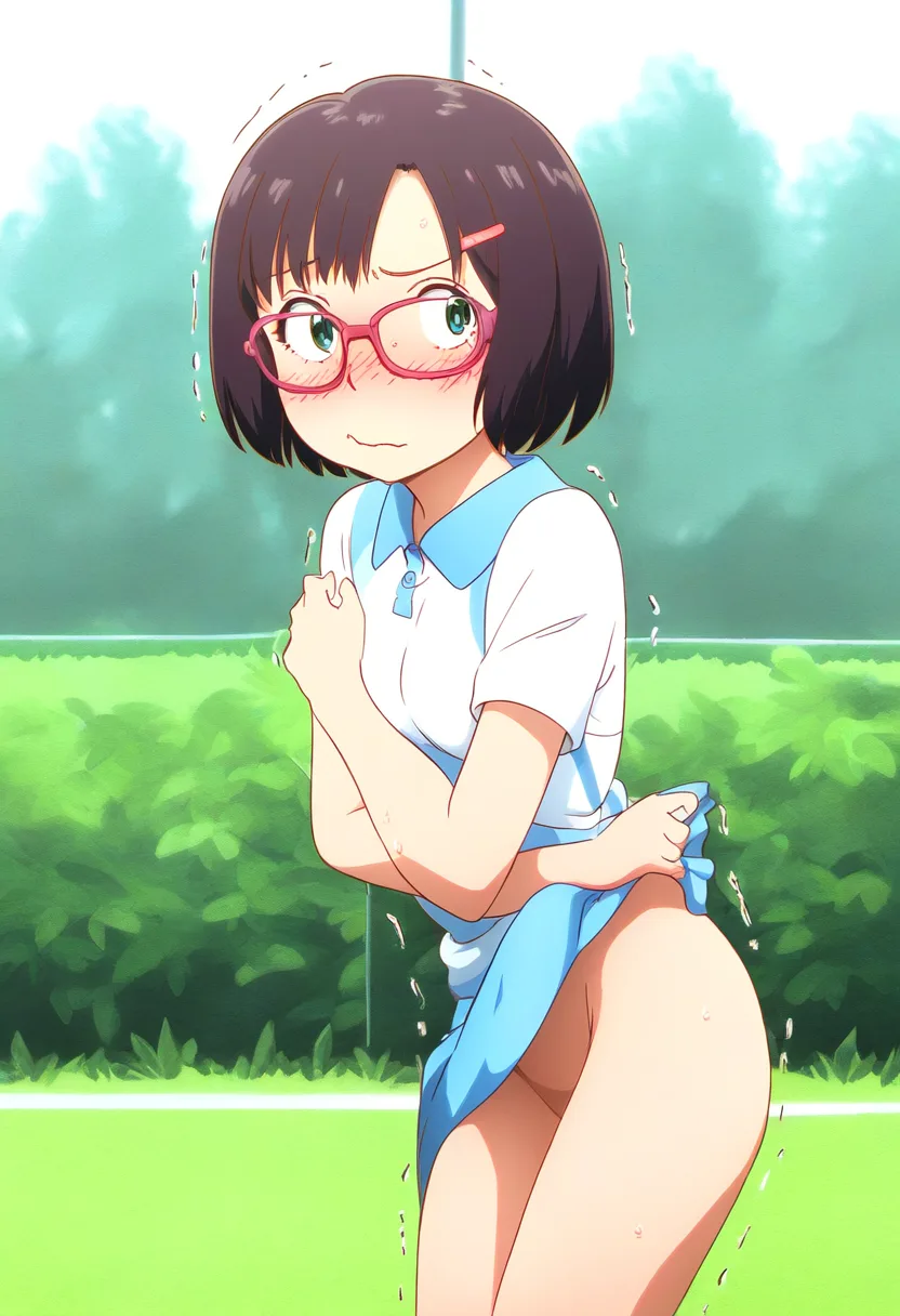 仕方なくチラリと見せるテニス女子。