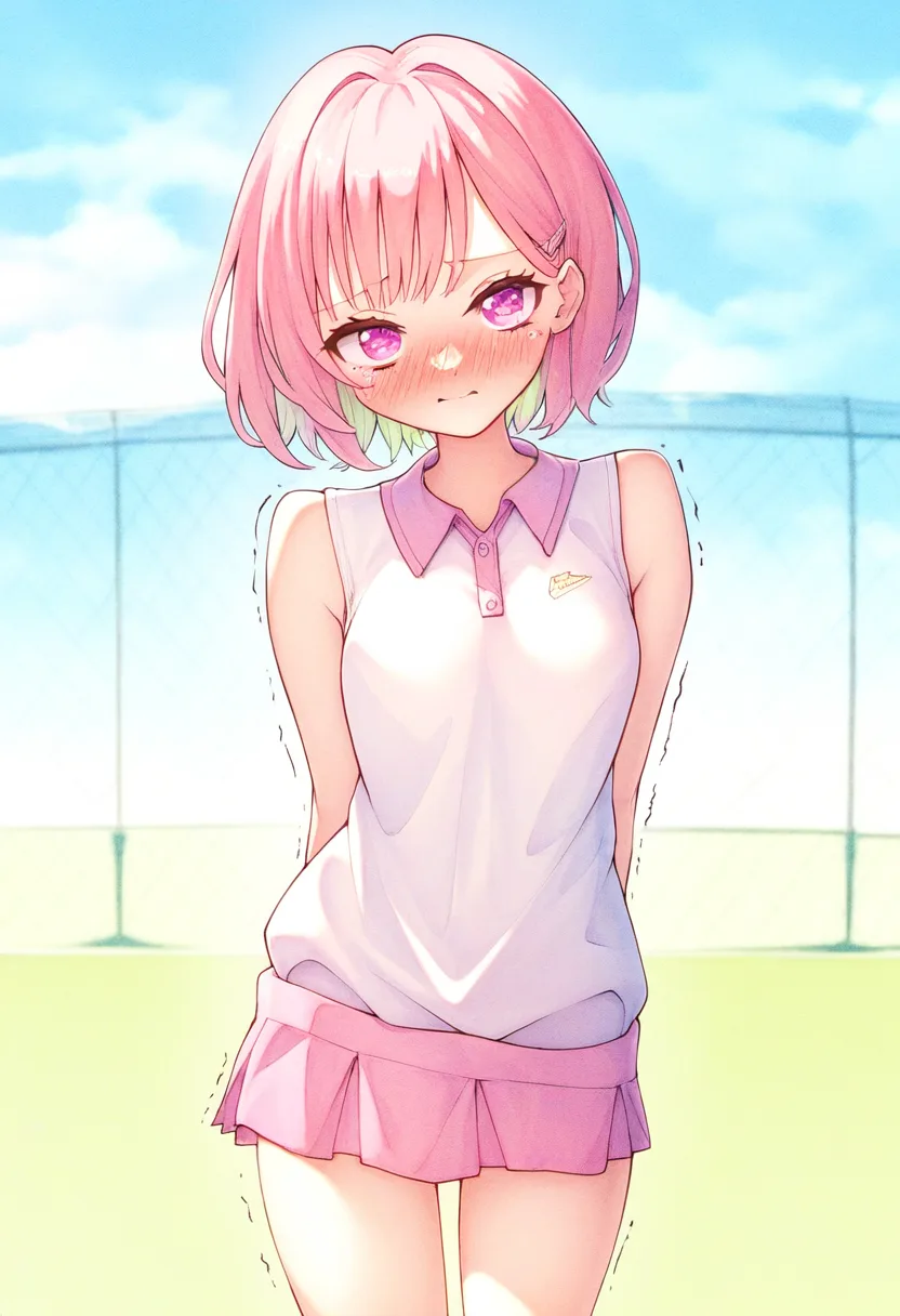 可愛いテニス女子がたくしあげる前。