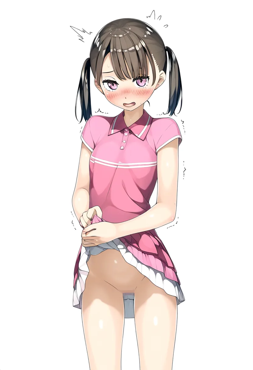 ツインテ女子が脱衣テニスに負けてたくし上げる。