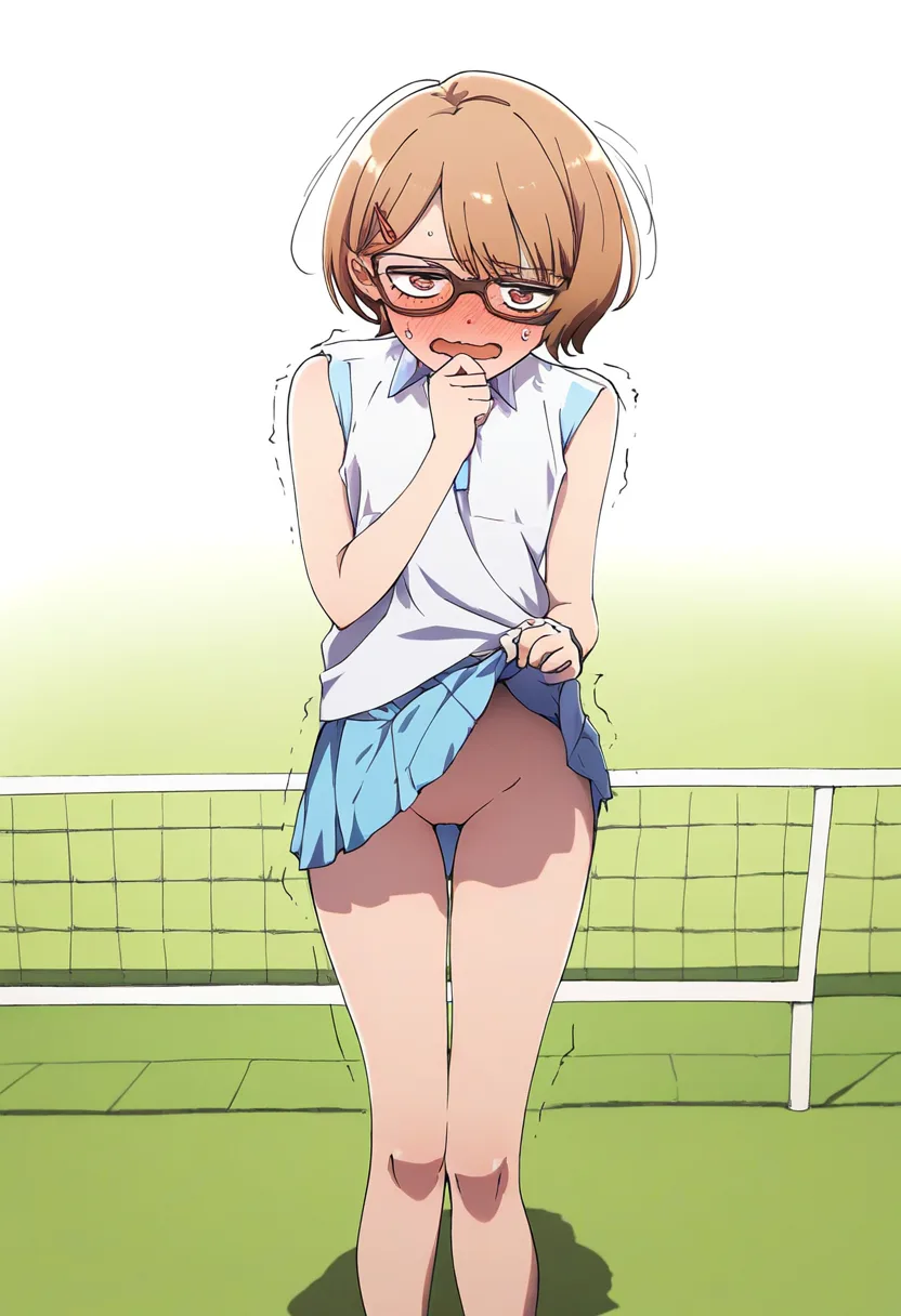 こちらを不審な目で見ながらもたくし上げている女子。