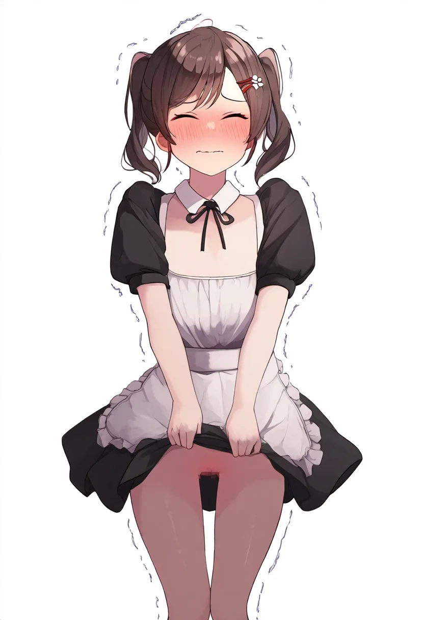 せめて目を閉じてたくし上げるメイドさん。