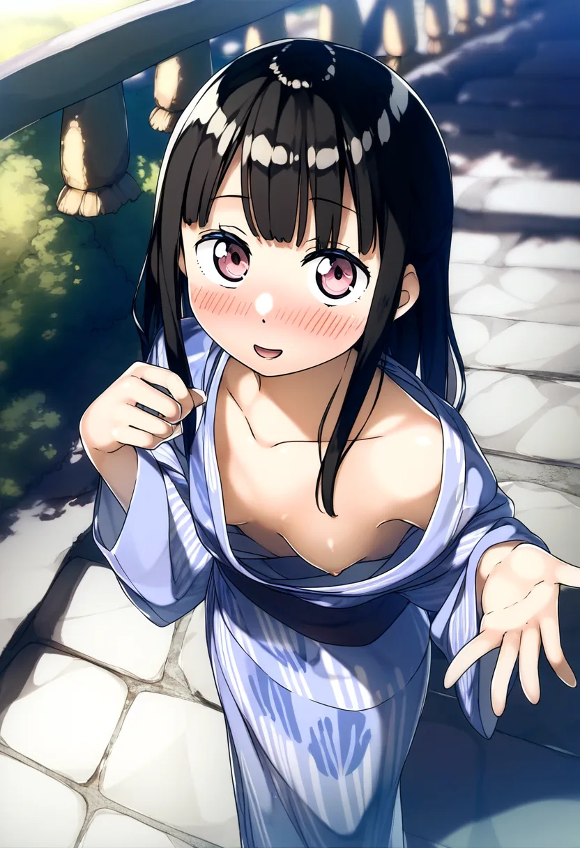 て、つなごうよ、的な感じでおっぱい見せちゃってる浴衣女子