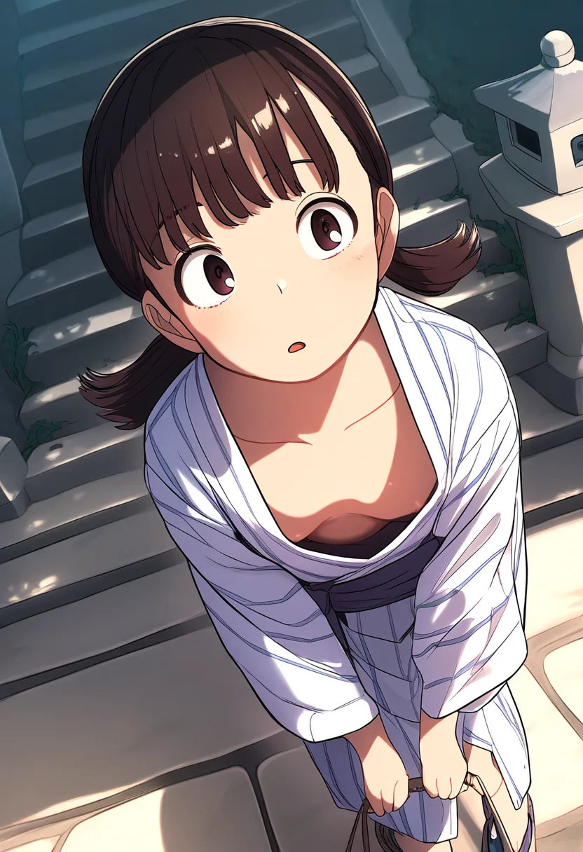 元気の良さそうなツイインテール女子のおっぱいが浴衣の中に見える。