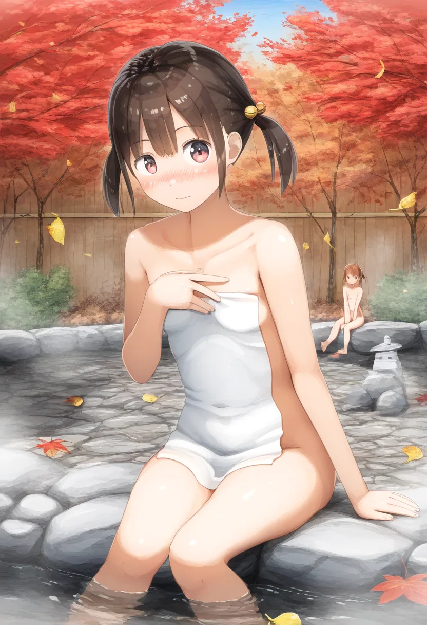 きの温泉女子。ツインテール。