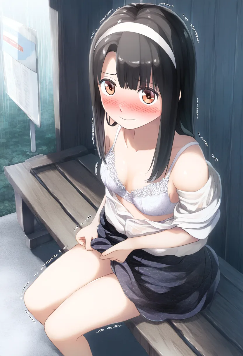 寒いので脱いでいく女子。