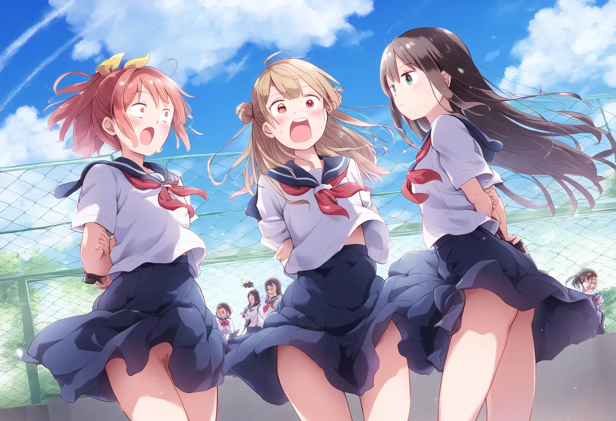 強風の中でノーパンの刑に処せられた3人組