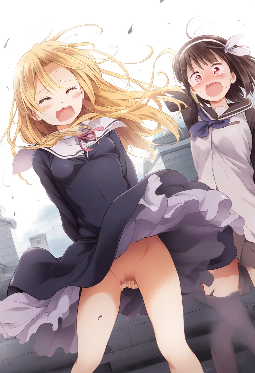 手で隠してももう隠せていないノーパン女子。