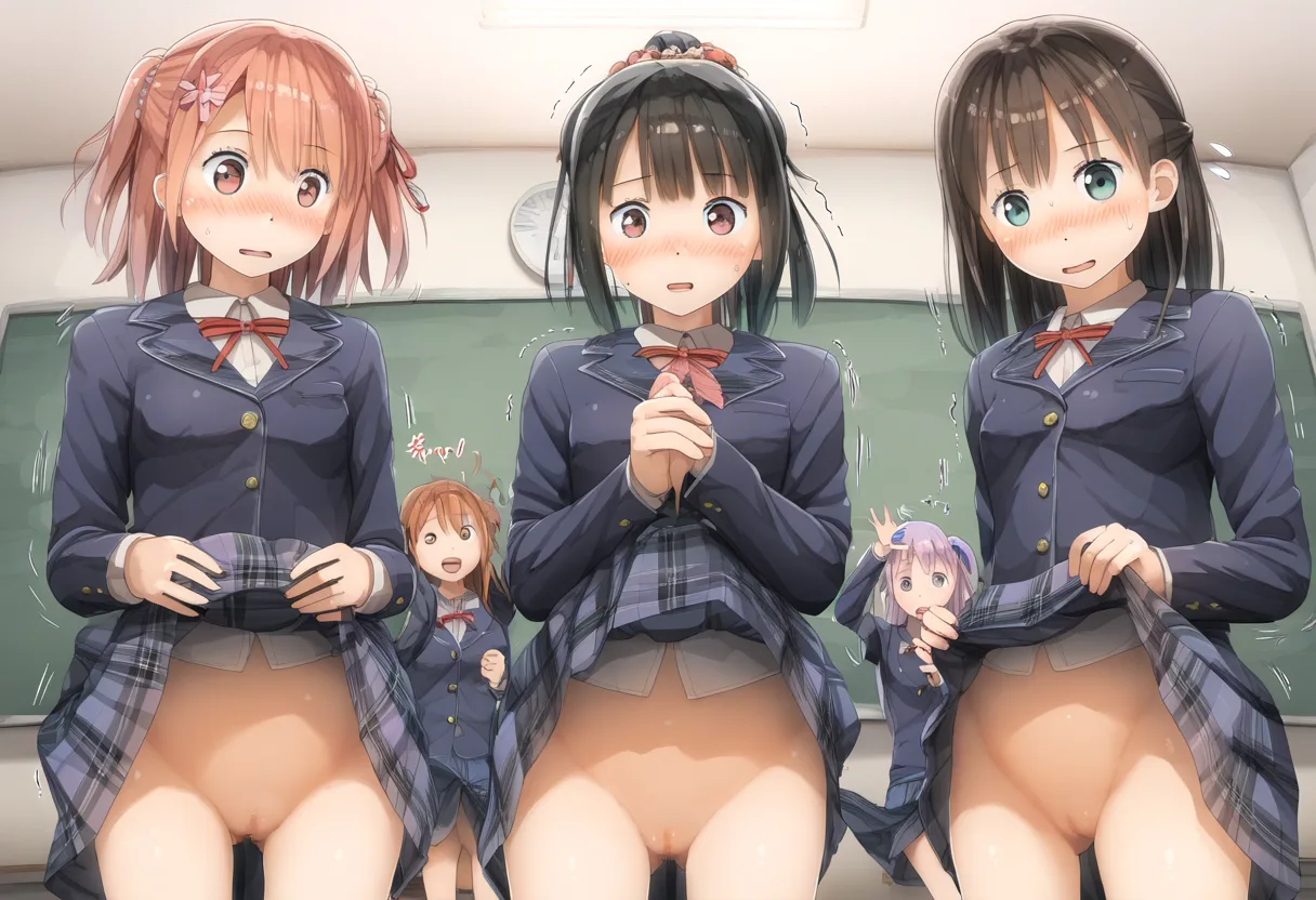 流石にこれは恥ずかしいらしい。でもお◯んこ見せてくれる女子たち。