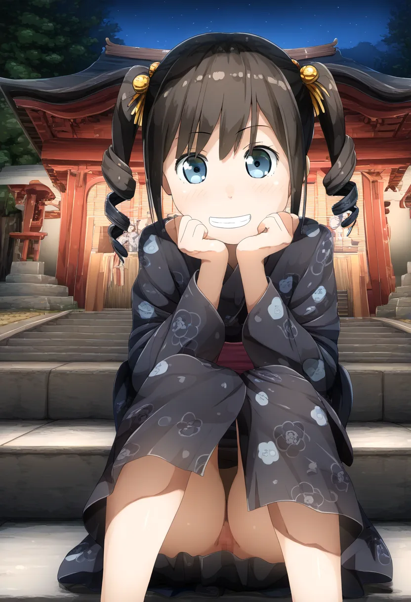 浴衣の奥に花が咲いてるツインテ女子黒髪