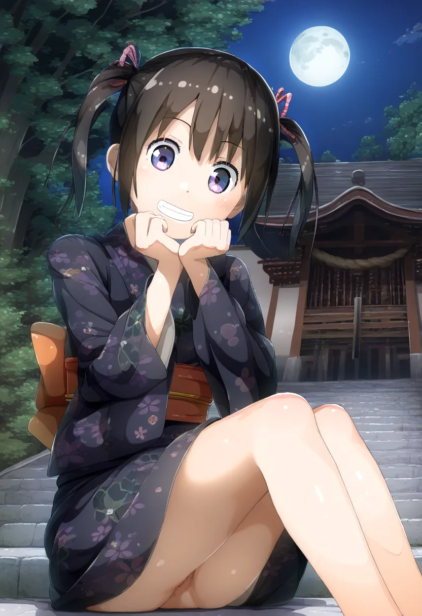 浴衣ツインテール女子のお◯んこが見えてる。