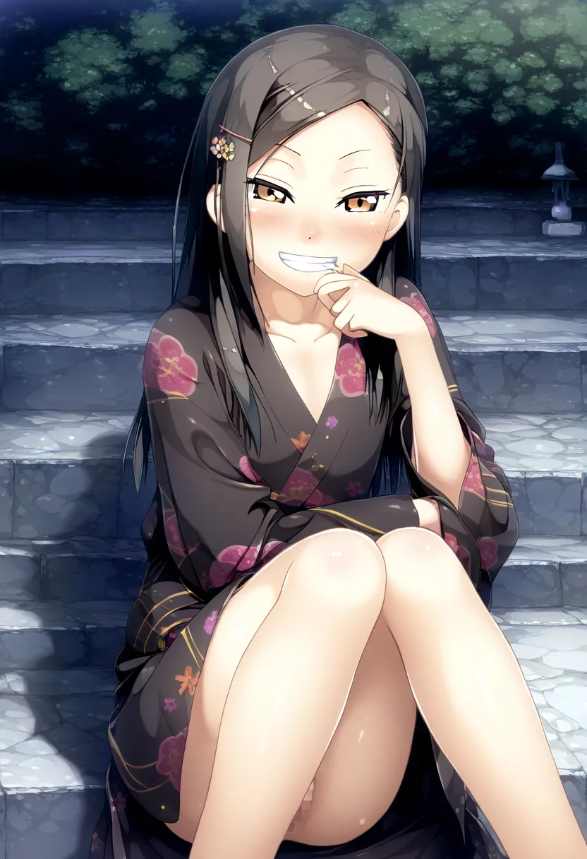 浴衣黒髪ストレートお嬢のお◯んこが見えてる。