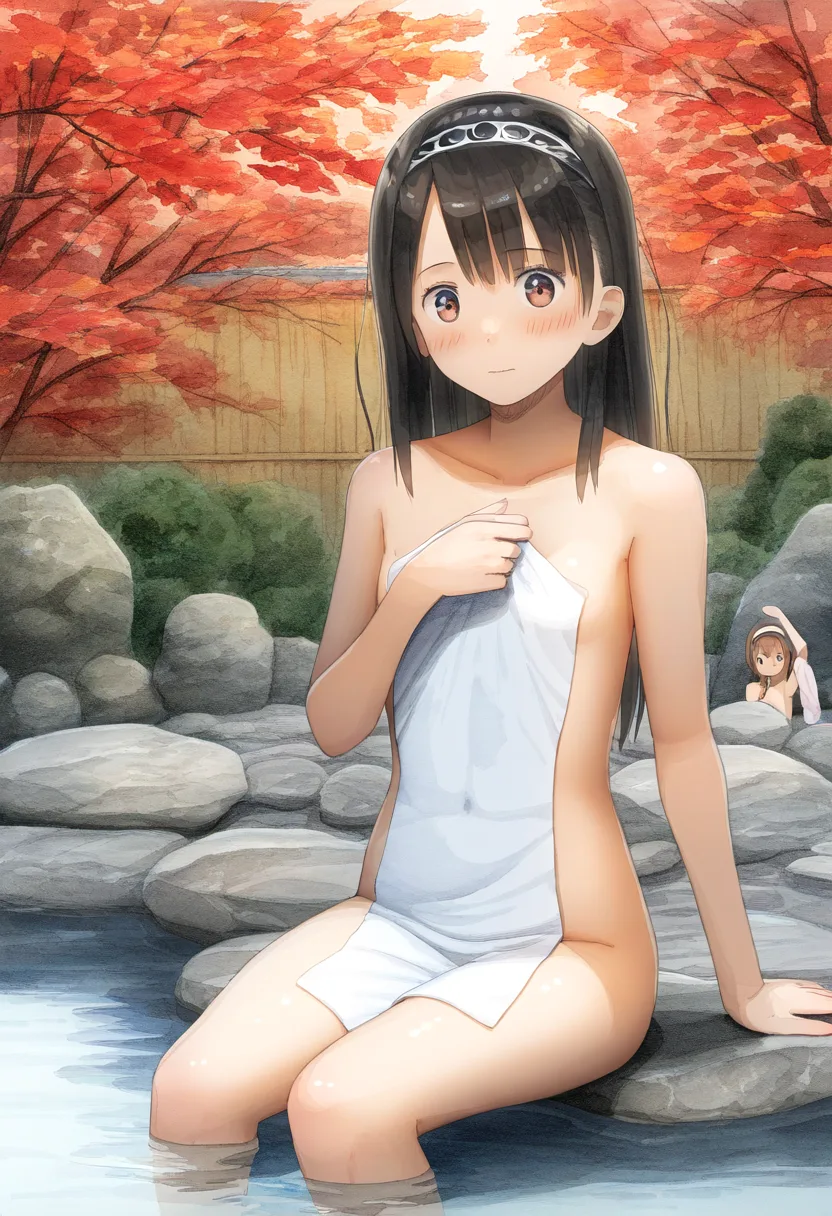 温泉女子はこちらを不安そうな表情で見る。