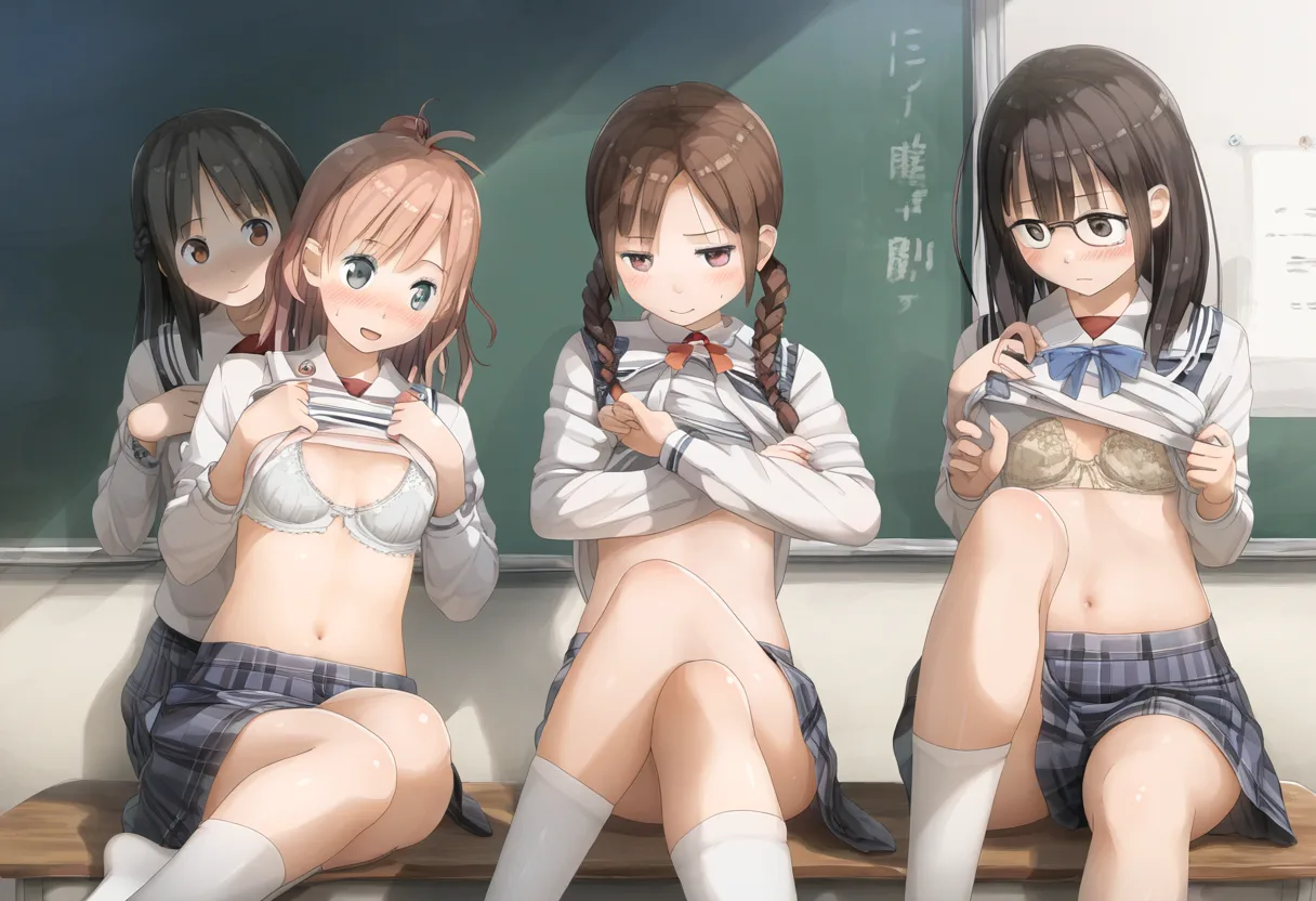 脱いでブラ見せする女子たち。