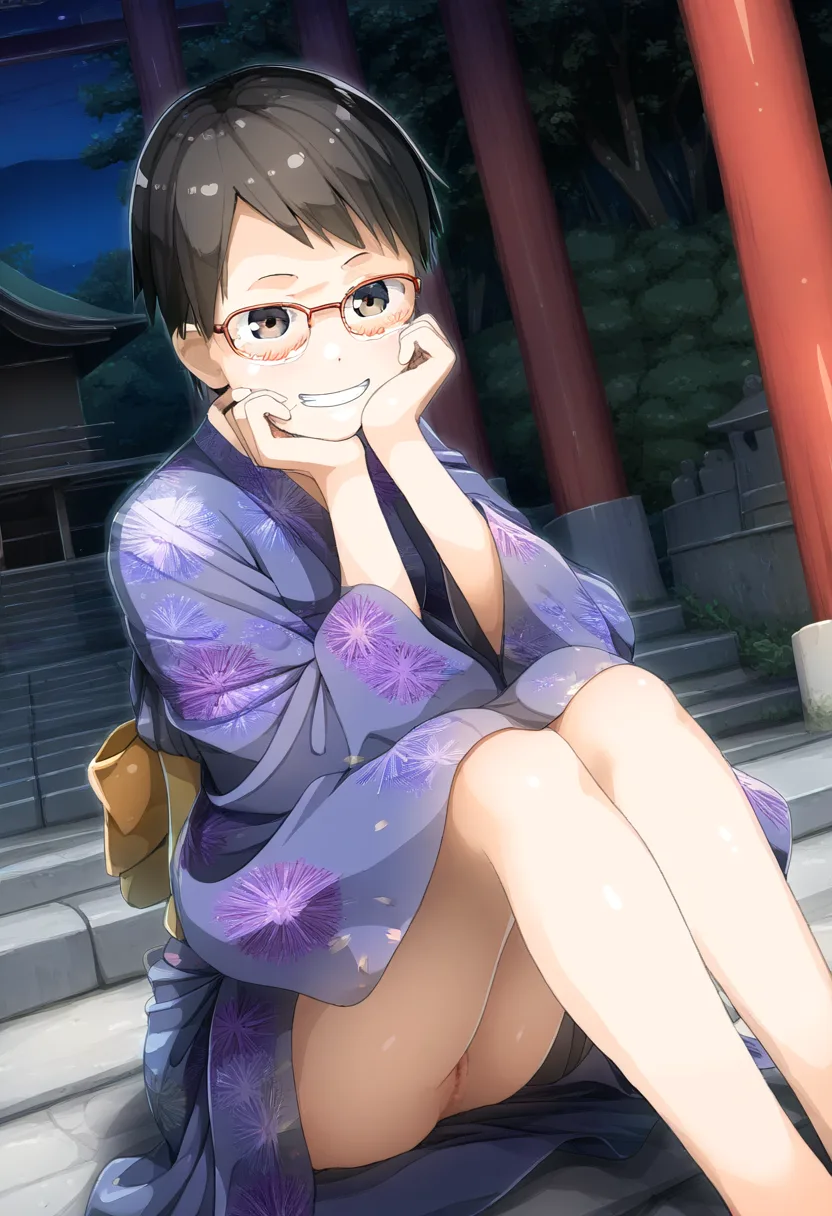 黒髪短髪メガネ女子のお◯んこが見えていて可愛い