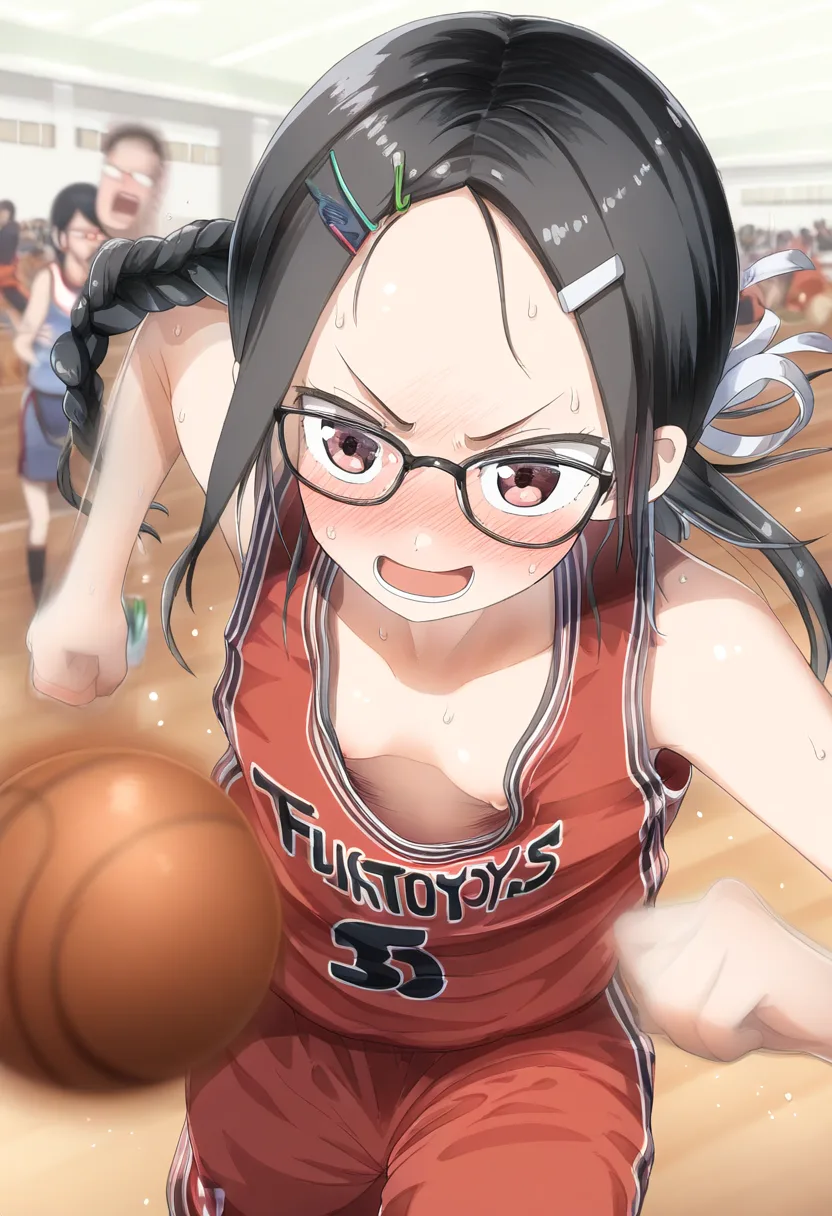 おっぱいチラリなバスケメガネ女子