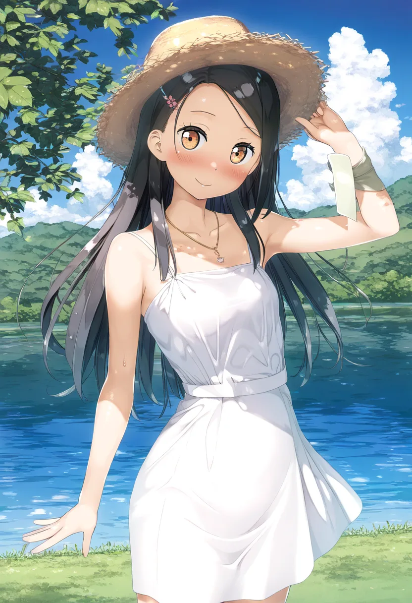 おでこの天使が湖ではしゃぐ