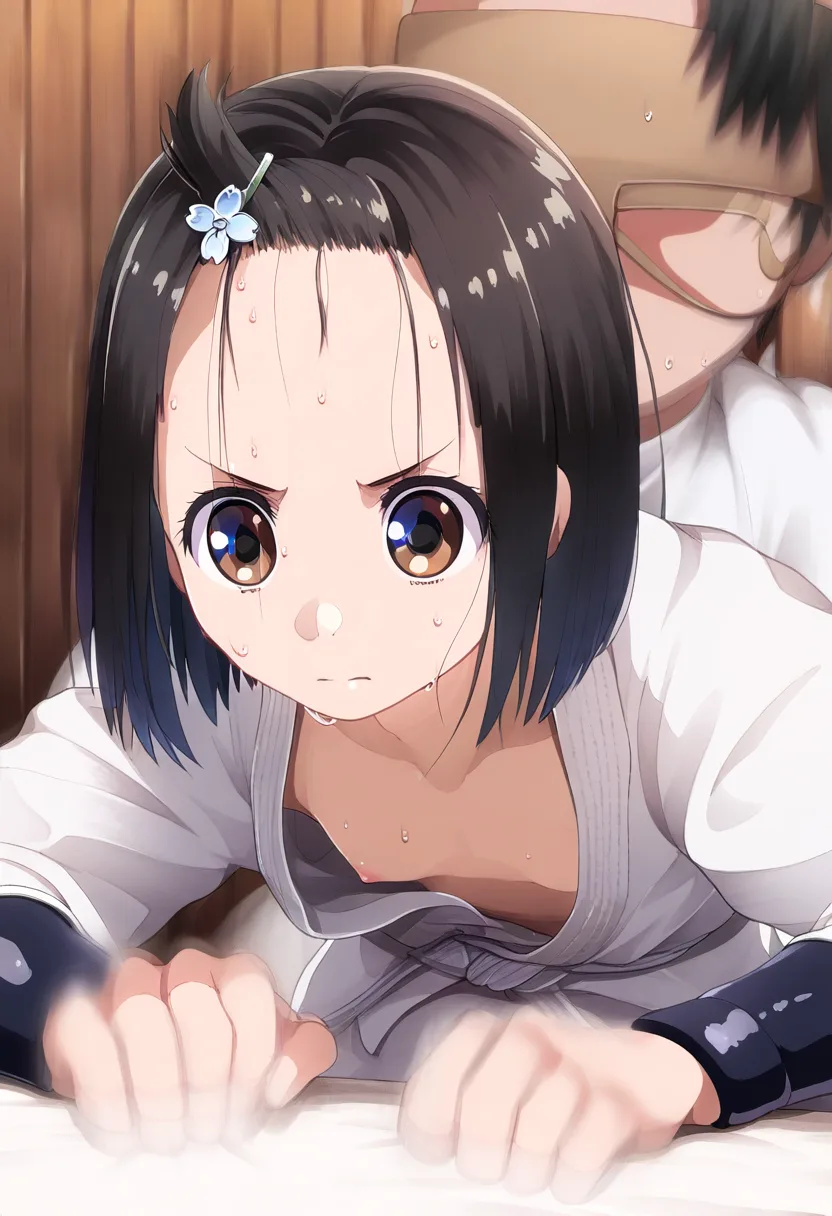 ぱっつん黒髪の女の子と柔道中に胸ちら