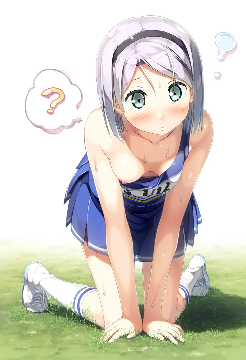 乳見えてるのに気づかないシルバーヘア女の子